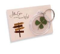 Milaboo® Regalo de despedida para colegas con llavero de trébol auténtico, amuleto de la suerte para nuevos caminos, tarjeta hecha a mano (85 x 55 mm), regalos para colegas, Trébol de la suerte, Talla