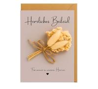 Milaboo® Tarjeta de condolencias hecha a mano con ramo de flores secas auténticas, regalo de luto para los que sobreviven con hierba de las Pampas y eucalipto, incluye sobre en tono natural (tarjeta)