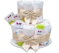 MilaBoo® Tarta de pañales de 2 niveles neutral con productos premium, para nacimiento, regalo personal para bebés para bautizo y baby shower (beige)