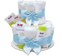 MilaBoo® Tarta de pañales de 2 niveles para niño con productos premium de HIPP I Regalo personal para bebés para bautizos y baby showers (azul)