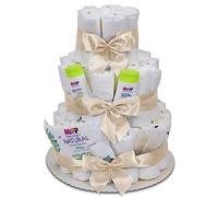 MilaBoo® Tarta de pañales de 3 pisos neutra con productos premium (3 pisos beige)