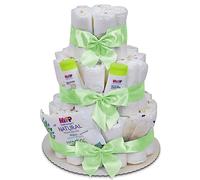 MilaBoo® Tarta de pañales de 3 pisos neutral con productos premium de HIPP (3 pisos verde)