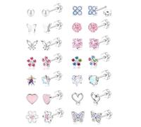 MILACOLATO 14 Pares Pendientes Mujer Plata Pendientes Hipoalergénicos Acero Inoxidable Mujer Niñas Pendiente con Espalda Tuerca Plana con Rosca Regalo de Joyería Multicolor Rosa-Flower