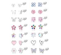 MILACOLATO 14 Pares Pendientes Mujer Plata Pendientes Hipoalergénicos Acero Inoxidable Mujer Niñas Pendiente con Espalda Tuerca Plana con Rosca Regalo de Joyería Multicolor Rosa-Screw