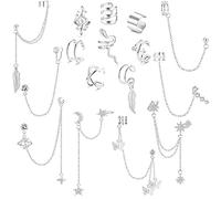 MILACOLATO 16 Uds Pendientes Mujer Ear Cuff de Manguito de Oreja, Plata Pendientes de Cadena con Clip en Cartílago de Hélice Pendiente de Manguito Envolvente no Perforado Ajustable