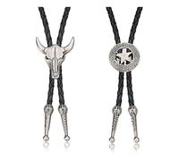 MILACOLATO 2Pcs Leather Tie Necktie Cow Skull Texas Ranger Star Chain para Hombres Rodeo Bolo Tie Neckie