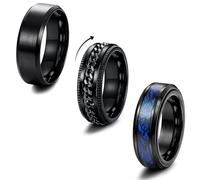 MILACOLATO 3 Anillos Hombre Negro Acero Inoxidable Fresco Cadena Torcida Ansiedad Dragón Celta Banda Spinner Abrebotellas De Cerveza Giratorio Fidget 8mm Ancho