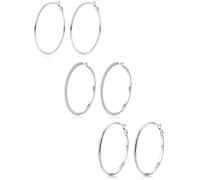 MILACOLATO 3 Pares Pendientes de Aros Plateados para Mujer y Niña Pendientes de Aros Ligeros No Dan Alergia Agujas de Plata 925 Chapados en Paladio Brillo Duradero Circonitas Brillantes