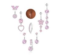 MILACOLATO 8Pcs Perforador de Ombligo de cobre y Acero Inoxidable | color plata Clicker Flor Corazón Mariposa Colgante Ombligo Anillos de Ombligo Set para Mujeres Niñas Blanco