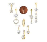 MILACOLATO 8Pcs Perforador de Ombligo de cobre y Acero Inoxidable | color plata Clicker Flor Corazón Mariposa Colgante Ombligo Anillos de Ombligo Set para Mujeres Niñas Blanco