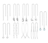 MILACOLATO 9 pares Pendientes Colgantes para Mujer de Acero Inoxidable Enhebrador Largo Estrella Corazón Piedra Lunar CZ Pull Through Colgar Pendiente Gota Borla Cadena Pendientes Set Plata
