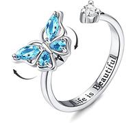 MILACOLATO Anillo Antiestres Giratorio Para Mujer Niñas Plata 925 Abierto Ajustable CZ Girasol Sol Flor Mariposa Luna Estrella Rosa Anillo Ansiedad Fidget Ring Anxiety Ring Joyería Regalo Mariposa