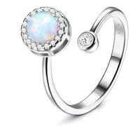 MILACOLATO Anillo Antiestres Mujer Niña Anillo Ansiedad Plata De Ley 925 Abiertos Ópalo Piedra De La Luna Anillo Giratorio Ajustables Nudillo Knuckle Fidget Anxiety Ring, Con Caja Regalo Ópalo blanco