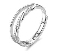 MILACOLATO Anillo de Plata de Ley con Circonita Cúbica Retorcida - Eternidad, Promesa o Alianza - Ajustable para Mujeres, Damas y Niñas