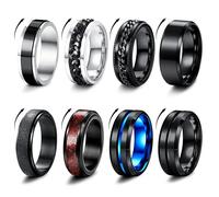 Milacolato - Anillo para hombre, acero inoxidable, negro, giratorio, cadena de roca, anillo vintage gótico, anillos de fibra de carbono, anillos de dragón celta, azul, boda, promesa banda, talla