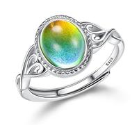 MILACOLATO Anillo Plata 925 Mujer Ajustable Anillo De Solitario Ovalado De Estilo Abierto Anillos De Control De Temperatura Anillos Apilamiento Cambio De Color Mood Ring De Piedra CZ Joyería anilloA