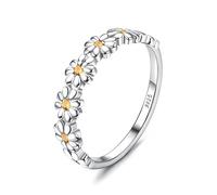 MILACOLATO Anillos Mujer Anillo Plata Mujer Margarita Para Mujeres Anillo Hawaiano De Flor De Margarita Relleno De Oro De 18 Quilates Pavimentado Con Colorida Circonia Cúbica Anillos De Compromiso