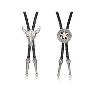 MILACOLATO Corbata de cuero Corbata de vaca cráneo Texas Ranger Star Cadena para hombres Rodeo Bolo Tie Corbata