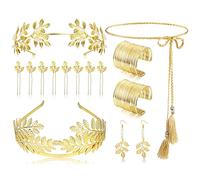 MILACOLATO Griega Diosa Disfraz Accesorios Joyas Para Mujer Dorado Laurel Hojas Corona Tiara Brazo Superior Pulsera Bobina Tocado Pendientes Cinturón Bisuteria Joyería Para Fiesta Boda Halloween 14B