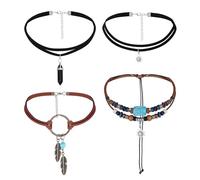 MILACOLATO Joyería Bohemia Multicapa Turquesa Larga Gargantilla Collar Pendientes Colgantes Cuerdas de Cáñamo Cuentas Cuero Gargantilla Wrap Pulsera Western Native American Jewelry Set para Mujer