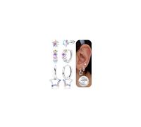 MILACOLATO Juego de 3 pares de aretes hipoalergénicos para niñas, plata de ley 925, aretes de aro con forma de corazón, flor, mariposa, con rosca, de plata 925, para niñas, S, Cobre, Circonia cúbica