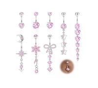 MILACOLATO Lote de 8 Piercing Ombligo - 3 Barras Cortas + 5 Colgantes, Acero Quirúrgico Hipoalergénico, Oro y Plata, Joyas de Ombligo para Mujer (Corazón Mariposa Flor Estrella)-SP