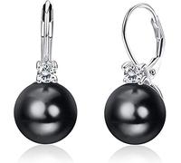 Milacolato Pendientes de Perlas en Plata 925, Colgantes Chapados en Oro Blanco 18 Quilates con Circonita Cúbica y Caja Regalo