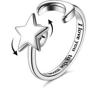 MILACOLATO S925 Anillos de Plata Esterlina Para Mujer Anillo de Banda Abierta Ajustable Anillo de Estrella de Luna I Love You To The Moon Anillo Para Mujer o Tu Amante conCaja de Regalo