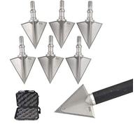 MILAEM 6 Piezas de Metal Tiro con Arco Punta Ancha 100 Grano 3 Cuchillas fijas Caza Exterior Tornillos de Flecha Puntas de Flecha Punto para Flechas de Arco Compuesto y recurvo