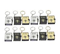 Milageto 12 Piezas Llavero Biblia Mini Libro Colgante Anillo para Llaves Colgante de Mochila Adorno para Bolso con Diseño Retro y Libreta Bíblica en Papel, Dorado Plateado Negro