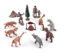 Milageto 12 Piezas Set Juego Prehistórico en Miniatura Figuras Cavernícolas talladas Figuras Dinosaurios para Niños, Estudiantes, Dioramas, Maquetas
