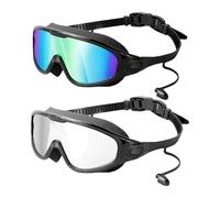 Milageto 2 Gafas de natación con tapón para los oídos, antivaho y Estuche de Almacenamiento, a Prueba de Fugas, para Adultos, visión Amplia de 180°, para Buceo, Multi Y Claro