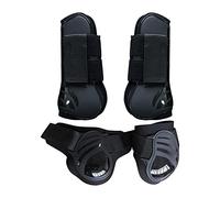 Milageto 2 Pares Bota Tendón para Caballos con Botas de Medicina Deportiva Equina Abiertas Absorbentes de Impacto para Pierna Material Resistente de PU Y Neopr, Negro XL