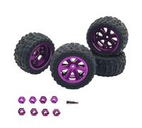 Milageto 4 Piezas Neumáticos para Coche RC Juego de Ruedas Y Llantas con Acoplador 12mm Repuesto Metálico Material Goma Aluminio Fácil de Instalar Adecuado Par, PÚrpura