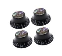 Milageto 4 Piezas Perillas de Guitarra para Potenciómetros de 18 Dientes Botón Universal Estilo Abalón Fabricado en PP Ajuste Preciso para Enseñanza Musical Es, Letra Blanca Y Negra