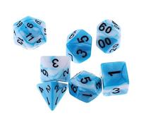 Milageto 7 Piezas Dados Dados RPG Juegos de Mesa Acrílico Resistente Adecuado para Juegos de Amigos Temáticos Partidas D, Azul Blanco