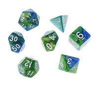 Milageto 7 Piezas Dados Dados RPG Juegos de Mesa Acrílico Resistente Adecuado para Juegos de Amigos Temáticos Partidas D, Verde Azul