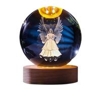 Milageto Bola transparente Noche de vidrio Ligero Ligero Artificial moderno, adorno de mesa, con base de madera para el dormitorio del gabinete Regalo, ángel