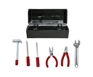 Milageto Caja de herramientas para reparación de casas de muñecas, minicaja de herramientas para bricolaje, colecciones de manualidades simuladas, Estuche Negro