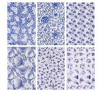 Milageto Calcomanías de cerámica de cerámica, de Papel de Flores de Transferencia Azul esmaltada para artesanías de Arcilla DIY , 6 Piezas