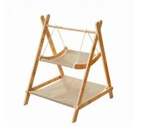 Milageto Cama Colgante para Gato Hamaca Columpio Refugio Soporte Triangular Tejido Suspendido Estructura de Madera y Sisal, 70 60 55cm, Hamaca De Doble Capa - Lino