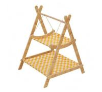 Milageto Cama Colgante para Gato Hamaca Columpio Refugio Soporte Triangular Tejido Suspendido Estructura de Madera y Sisal, 70 60 55cm, Hamaca De Doble Capa - Cuadros Amarillos