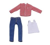 Milageto Camisa para Muñeco de 1/12 Escala Conjunto Masculino con Pantalón Chaleco Y Camisa de Tela Realista Adecuado para Modelismo Y Uso en Escenarios Artíst, Cuadrícula roja