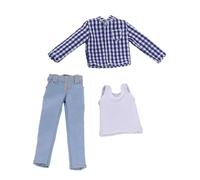 Milageto Camisa para Muñeco de 1/12 Escala Conjunto Masculino con Pantalón Chaleco Y Camisa de Tela Realista Adecuado para Modelismo Y Uso en Escenarios Artíst, Cuadrícula Azul