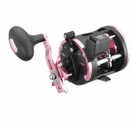 Milageto Carre Tambor Metálico Ligero Carre Pesca Pausada Acero Inoxidable para Curricán, Rosa, Mano Derecha con Contador De Metros