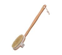 Milageto Cepillo de ducha compacto para hombres y mujeres, de limpieza profunda, con mango largo de madera, para baño, viajes, bañera y spa, 41 Cm X 6.5 Cm