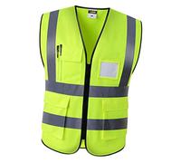 Milageto Chaleco Reflectante de Seguridad Transpirable de Malla con Bolsillos Y Cremallera, Amarillo, XL