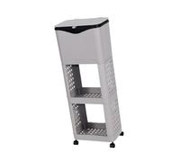 Milageto Cubo de Basura de Cocina con Tapa, Cesta Estrecha con Estante de Almacenamiento, Moderno, de 3 Capas con Ruedas, Organizador para Oficina, Gris