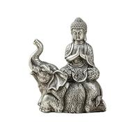 Milageto Estatua Decorativa Buda sobre Figura Escultura Adorno en Resina con Pliegues del y Detalles del Aspecto Vintage y Presencia Serena Adecuada para Sala, Plateado