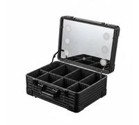 Milageto Estuche de Maquillaje Profesional Maletín Organizador con Espejo Trolley con Iluminación LED Tricolor y Control de, Maleta De Maquillaje con Espejo Iluminado Y Asa De Mano, Array, Negro